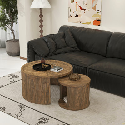 Ensemble de 2 tables basses rondes gigognes rondes, petite table d'appoint empilable de 18,5 po avec plateau en bois, petite table centrale minimaliste pour le salon et la chambre à coucher