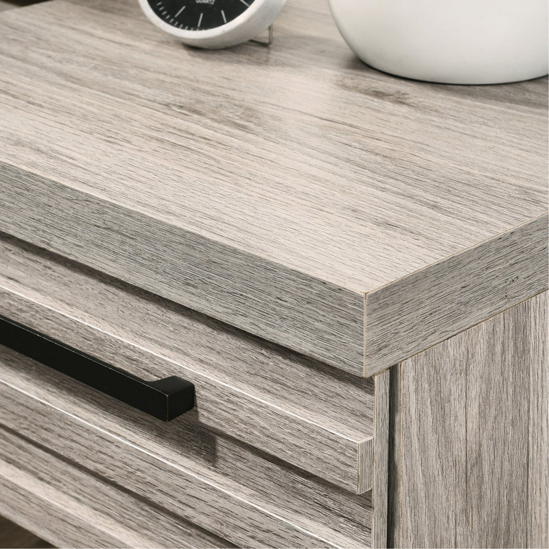 Table de chevet gris patinée pour la chambre à coucher - Base en métal avec glissières à roulement lisse avec solution de rangement à 1 tiroir