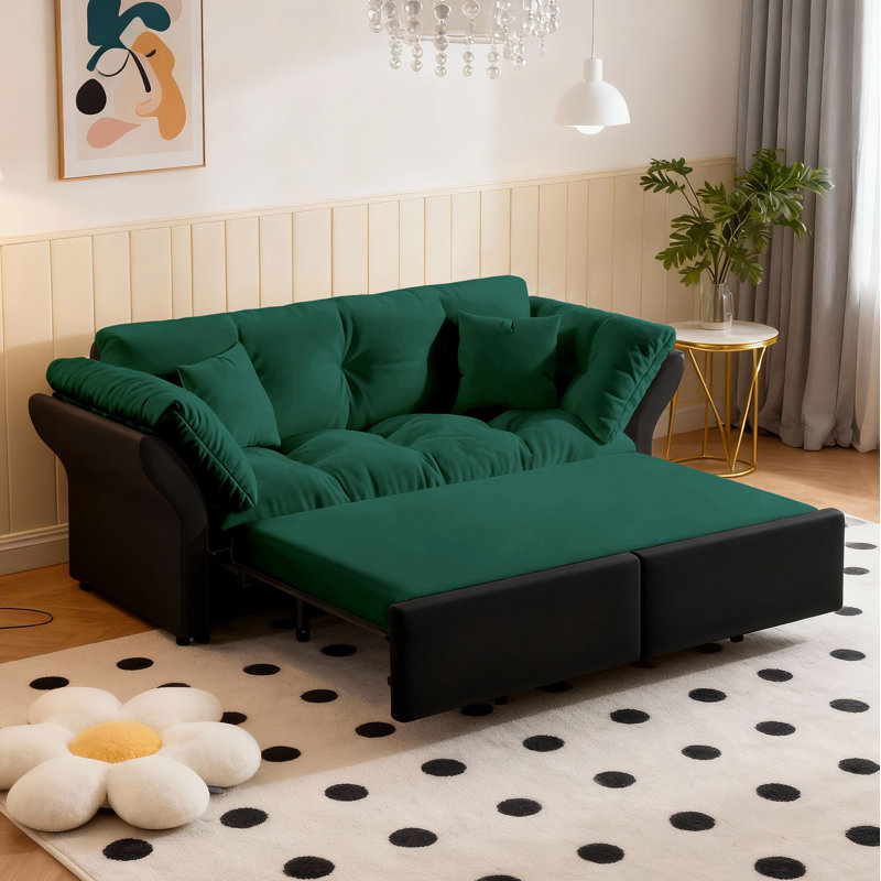 Canapé-lit convertible 3-en-1 Burwell, Velours vert