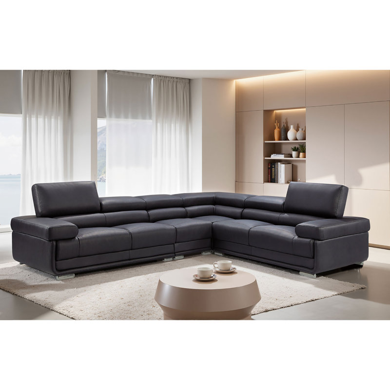Canapé modulaire Monroe, Cuir véritable noir
