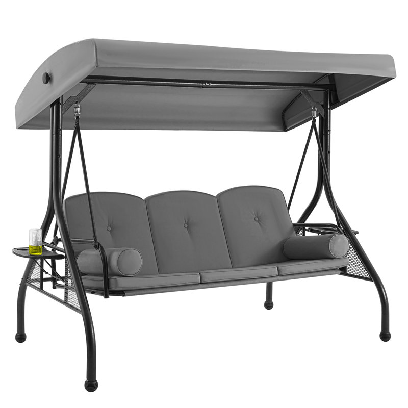 Fassold Outdoor Patio Swing Chair for 3 People, with Removable Cushion and Convertible Canopy, Gray