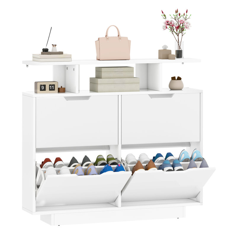 24 Pair Flip Down Shoe Storage, White