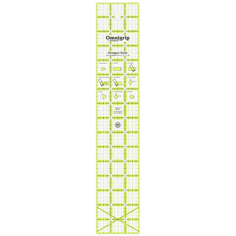 Omnigrip 3" x 16" Non-Slip Hexagon Quilting Ruler