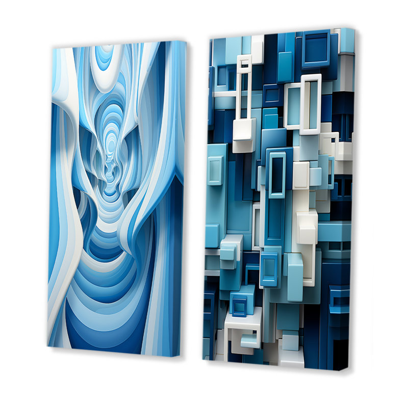 «Op Art Blue Focus», 2 pièces, H 40 po x l 40 po, Toile tendue