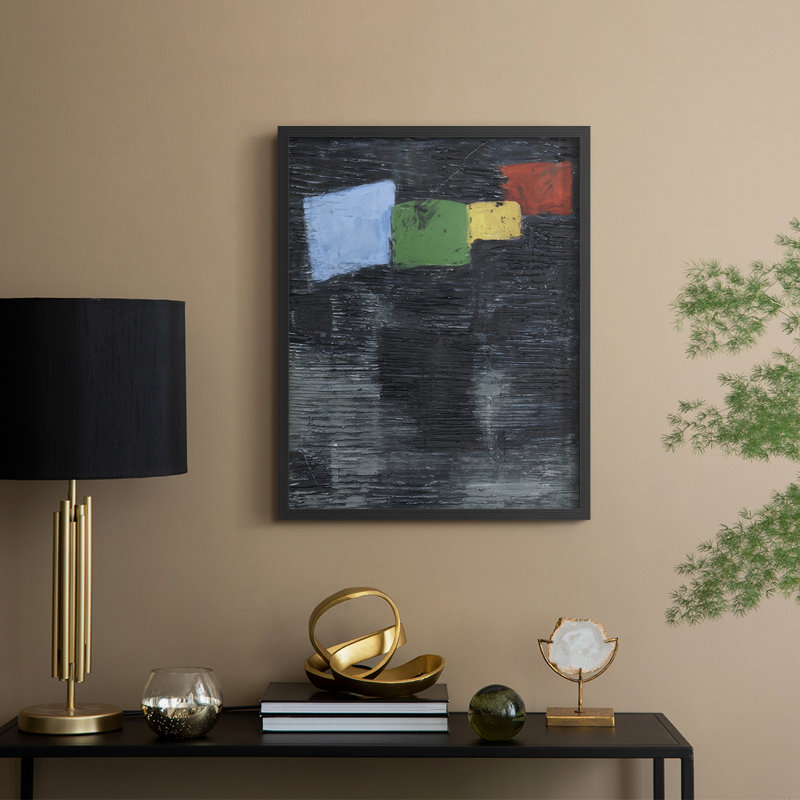 Prisme foncé I, reproduction encadrée - bois massif, H 15 po x l 12 po, Noir, noir, noir, noir