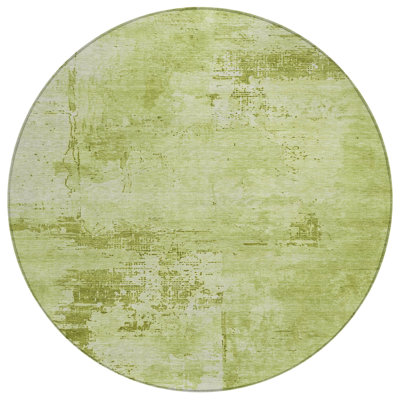 Tapis extérieur rond lavable abstrait vert lime et ivoire 8 pi