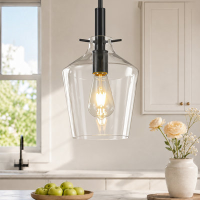 Levona Clear Bell Pendant Light, E26 Base, 9.8" Dia X 55.3" H
