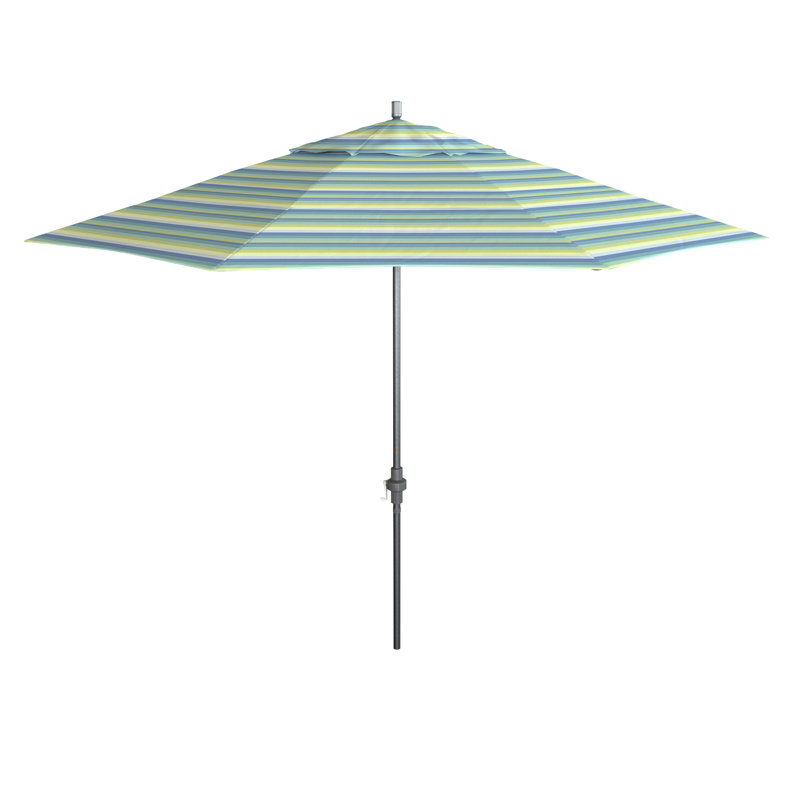 Parasol de patio de 11 pieds avec nervures en fibre de verre et inclinaison du collier, Sunbrella® à rayures vertes
