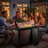Abbey 7-Piece Wicker Patio Furniture Sofa Set With Fire Pit Table, 6-Inch Thick Cushion Swivel Glider Chairs & Ottomans-556393401-556393402-568732910