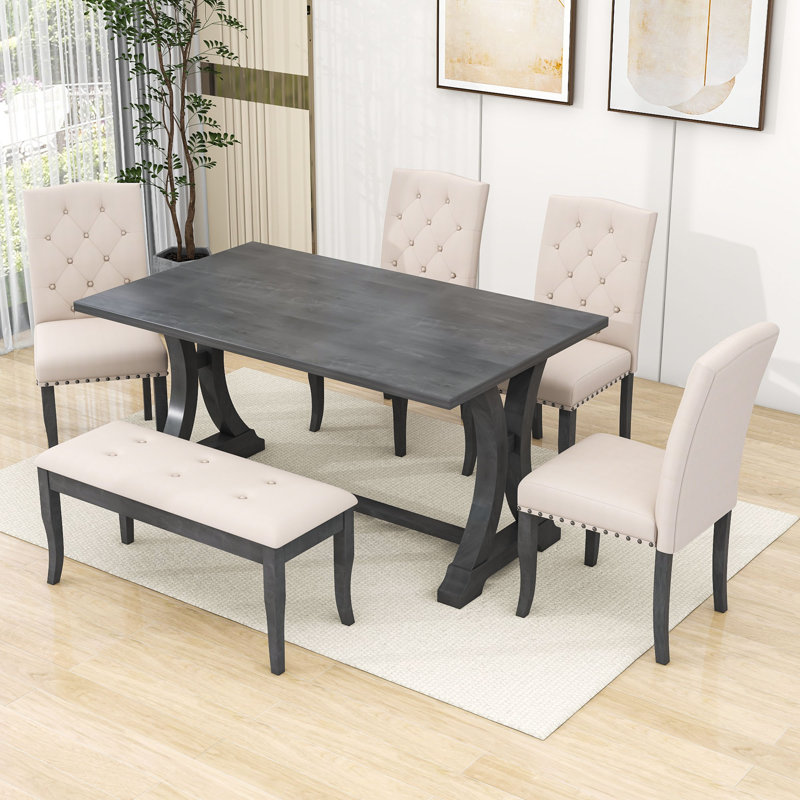 Lark Manor™ 6-Piece Farmhouse Dining Set with Rectangular Trestle Table ...