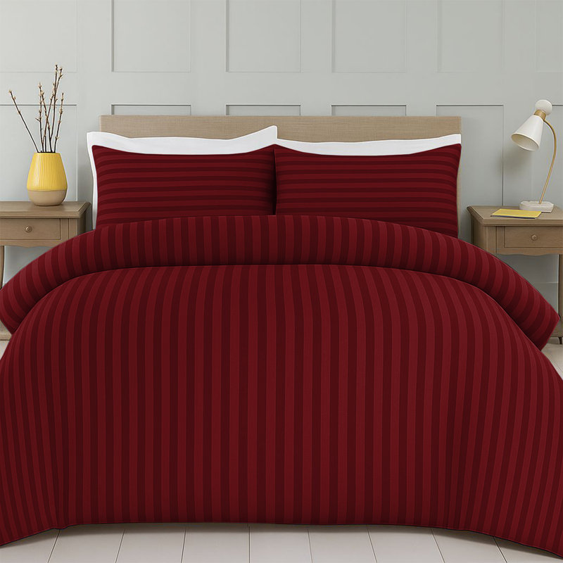 Striped Microfiber Duvet Cover Set, 4-Piece With Fitted Sheet & Pillowcases , Super King Duvet Cover + 3 Additional Pieces