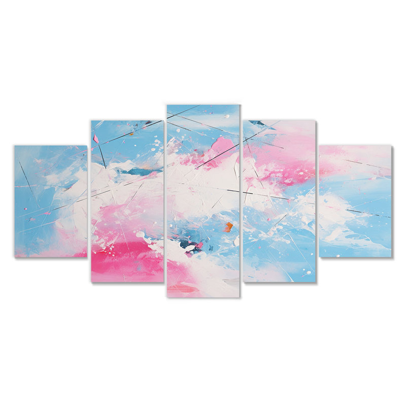 White Clouds Blue Sky Miami - Abstract Wall Art Set 5 Piece, 32" H x 60" W