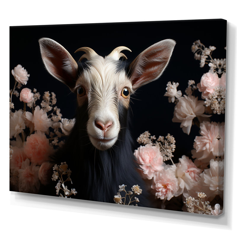 Portrait de chèvre blanc et rose - art mural animal de chèvre, Toile tendue, H 12 po x l 20 po x P 1 po
