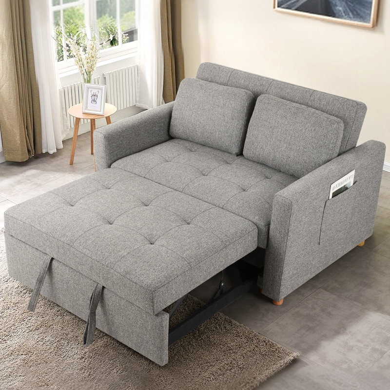 Meit 49" W Convertible Sleeper Sofa 3-In-1, Light Gray Linen