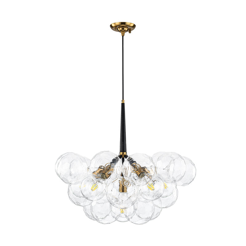 Meyana 6 - Light Bubble Hammered Patterned Glass Cluster Chandelier, Gold/Black