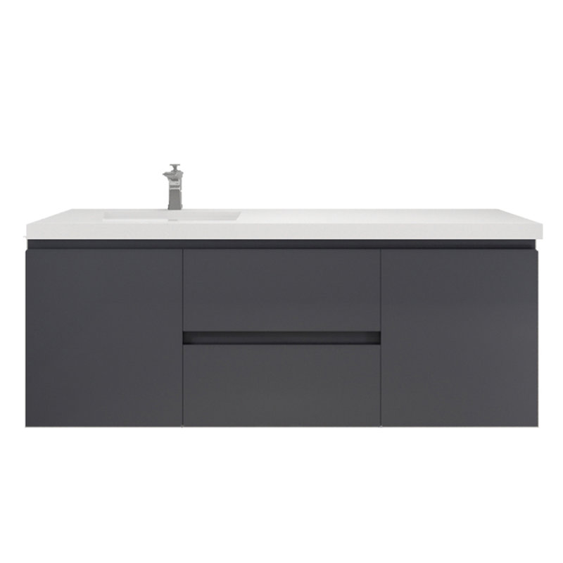 Single Bathroom Vanity with Acrylic Top, Hight Gloss Gray