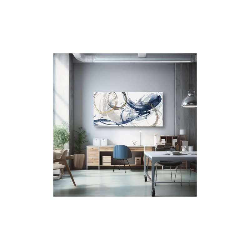 Modern Abstract Blue Graffiti Canvas Wall Art, Colorful Contemporary Painting on White Background for Living Room, Bedroom and Kitchen