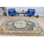 Grand tapis turc rétro bleu tissé à la main avec motif en médaillon idéal pour rehausser le décor de votre salon
