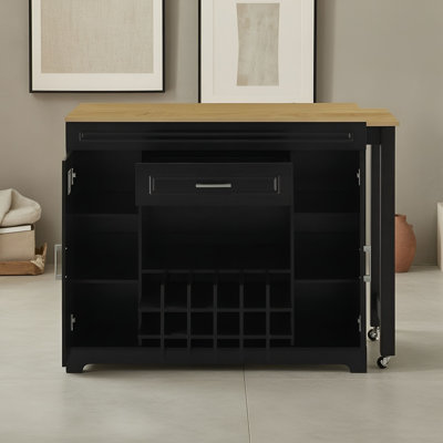 Buffet de rangement avec garde-robe, tiroir, casier à vin et porte-verres à pied
