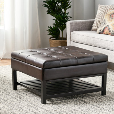 Carré avec rangement et plateau inférieur - Étagère pratique en cuir reconstitué brun délicat