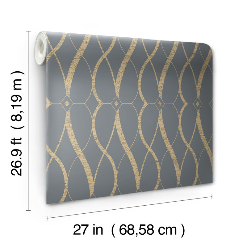 Graceful Geo Geometric Metallic Wallpaper Roll, Grey/Gold