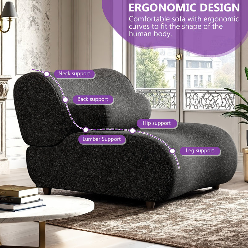 36.02" Modular Large Armless Single Sofa, Black