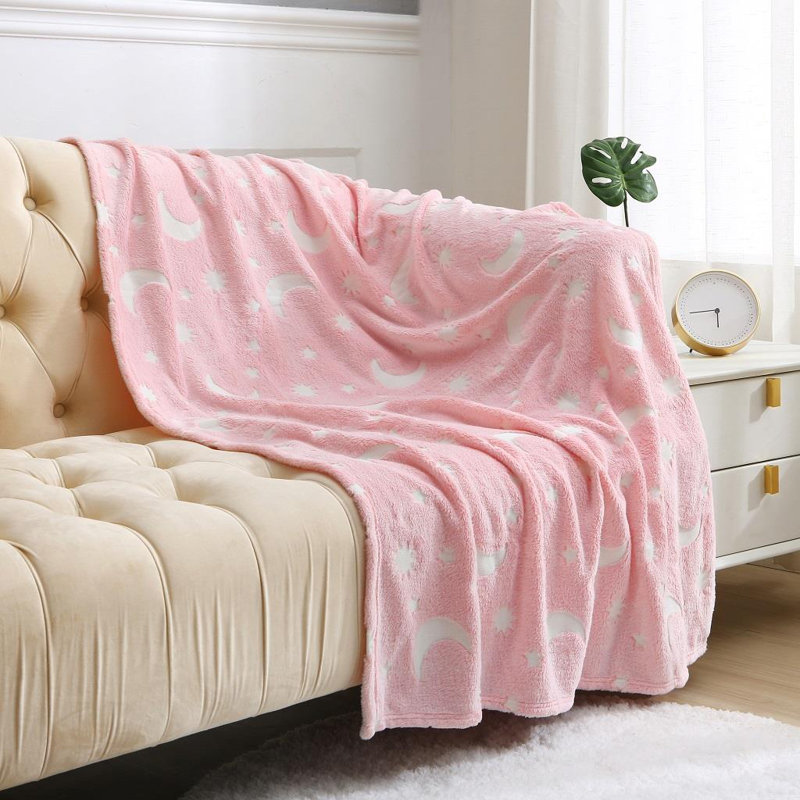 Glow in the Dark Moon Stars Throw, Pink