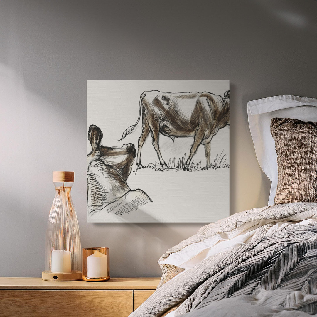 Rustic Cow Sketch Canvas Wall Art, Farm Animal Drawing Print for Modern Farmhouse Decor & Country Home Gift