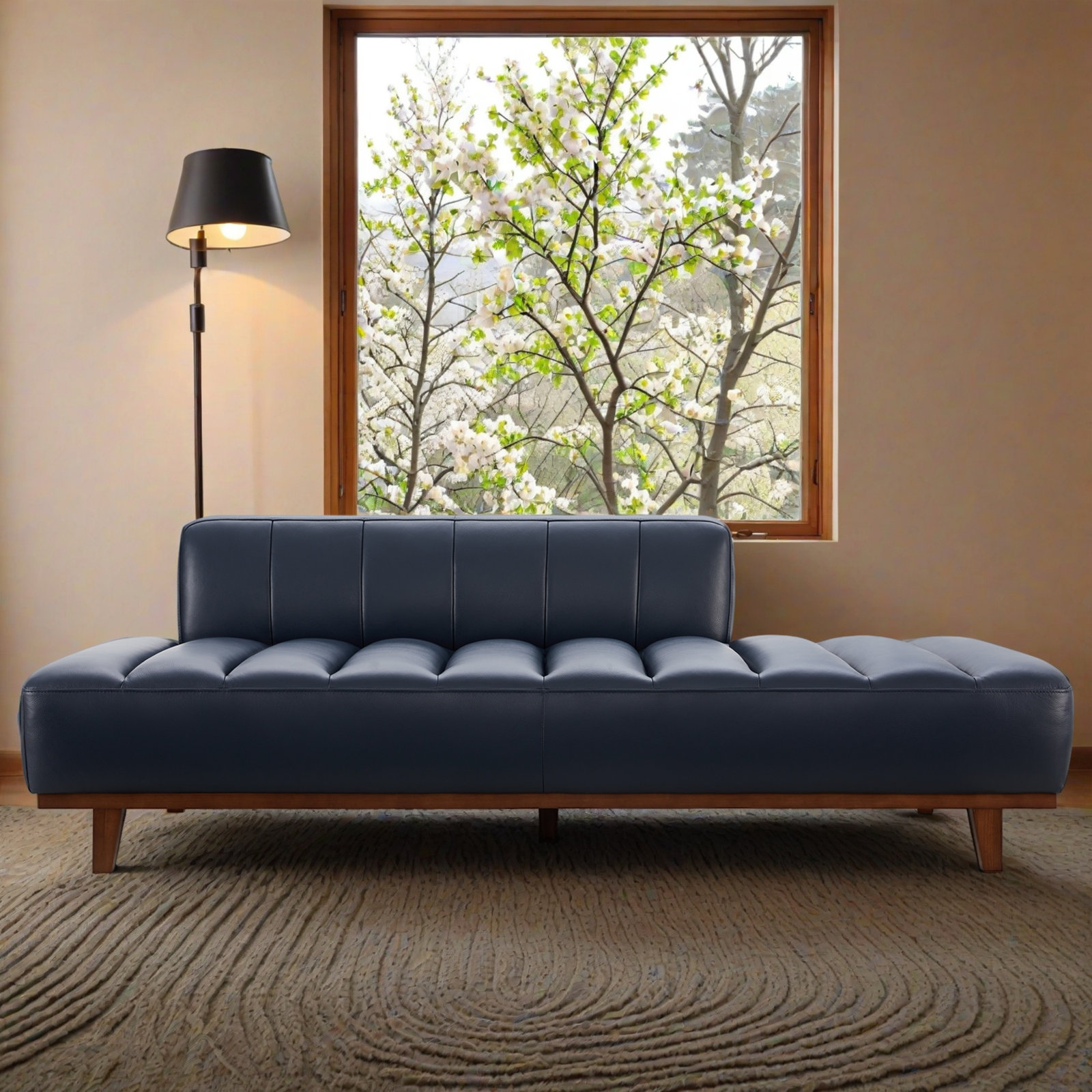 Novi Genuine Leather Chaise Lounge, Florida Blue Genuine Leather