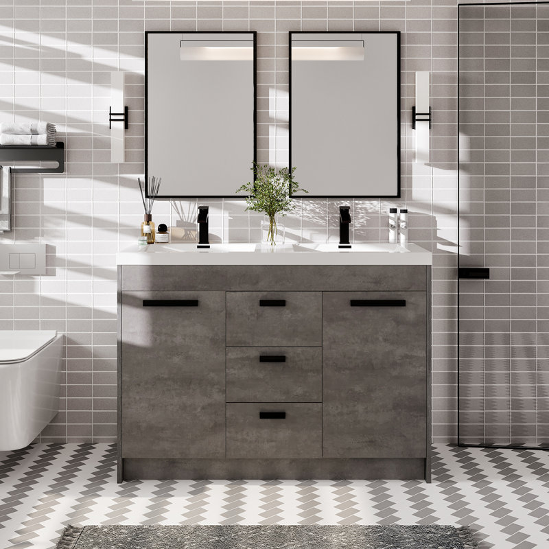 Ensemble de meuble-lavabo simple 47 po Wauconda, Gris ciment, Noir mat