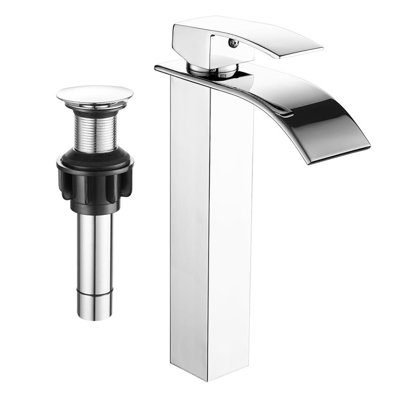 Robinet pour salle de bain à poignée simple avec drain, Chrome