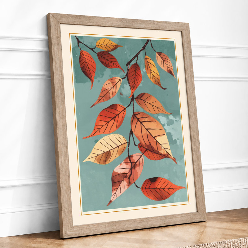 Autumn Leaves Falling Botanical - Framed Print, A1 - 84.1 x 59.4 cm, Oak