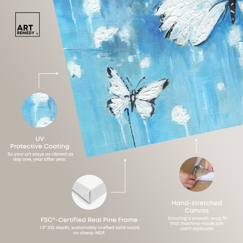 Textured Blue and White Butterflies Wrapped Canvas Wall Art, 30" x 30"