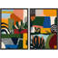 «Bold Color Abstract Botanical Set», reproduction d'art sur toile encadrée pour chambre principale, 2 pièces-129412555-129412558