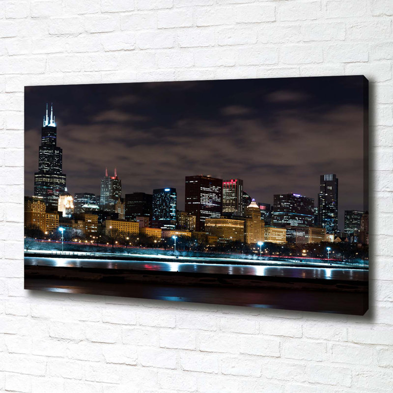 Chicago By Night - Wrapped Canvas Print