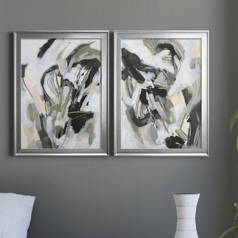 «Electron Net I», ensemble de 2 peintures sur toile encadrées, H 30,5 po x l 45 po x P 1 po, Cadre argenté