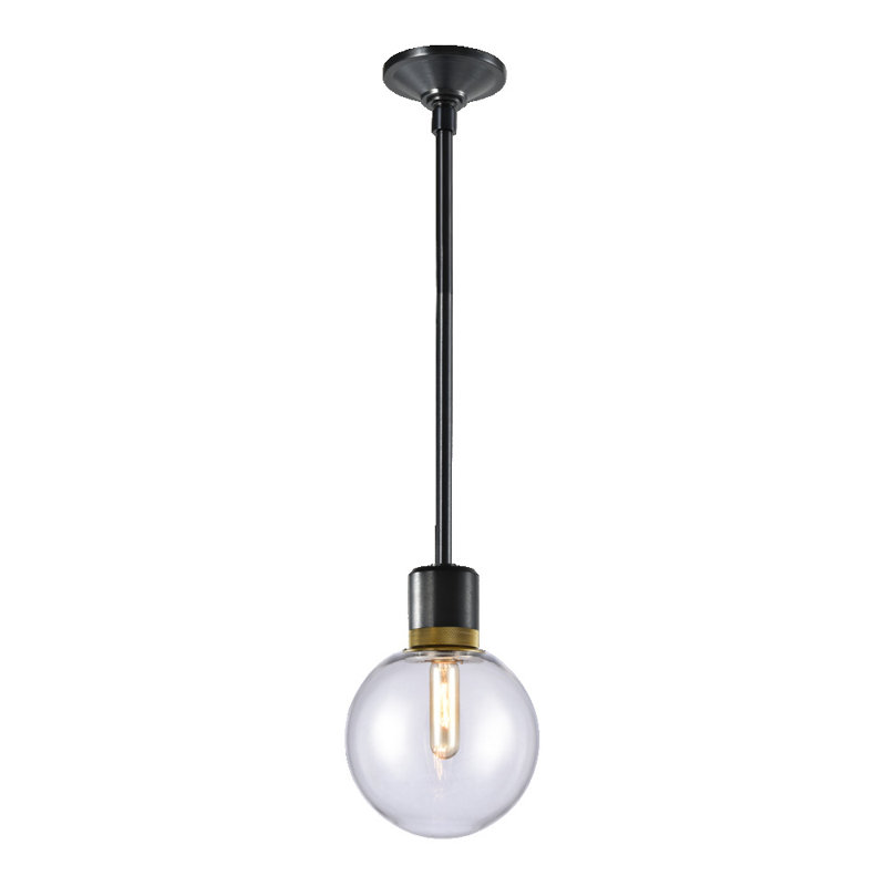 8" E26 Clear Globe Glass Pendant Light, Noir brossé satiné / laiton vieilli
