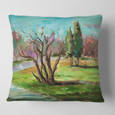 Two Distant Trees in a Landscape Square Pillow Cover & Insert