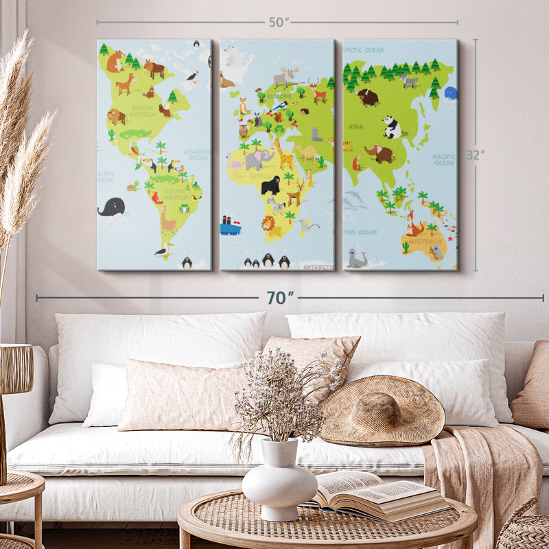 «World Map For Kids» sur, H 32 po x l 50 po x P 1,25 po