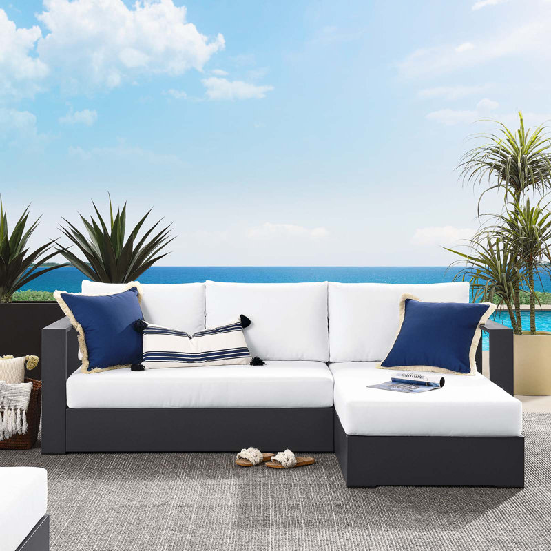 Modway Tahoe Outdoor Patio Powder-Coated Aluminum 2-Piece Right-Facing Chaise Sectional Sofa Set, White, Right Hand Facing