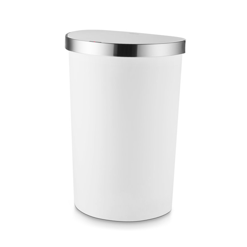 Tower Curved Sensor Bin with Bin Liner Retainer Ring, Durable PP Body, Battery Operated, 50L, White