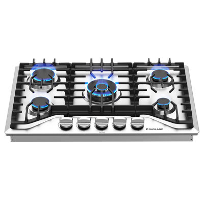 Surface de cuisson au gaz de 30 po en acier inoxydable avec 5 brûleurs, puissance totale de 41 300 BTU, brûleur électrique à double anneau, convertible au gaz naturel / gaz de pétrole liquéfié, certifié CSA