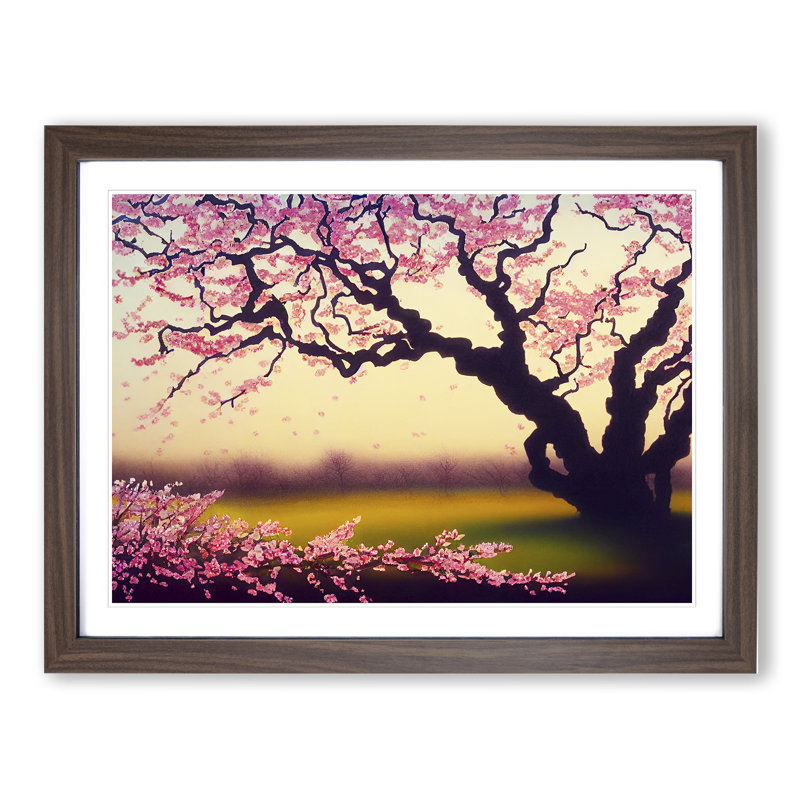 Marvellous Cherry Blossom Trees 1 Piece Single Picture Frame Painting, 25cm H x 34cm W x 2cm D, Walnut