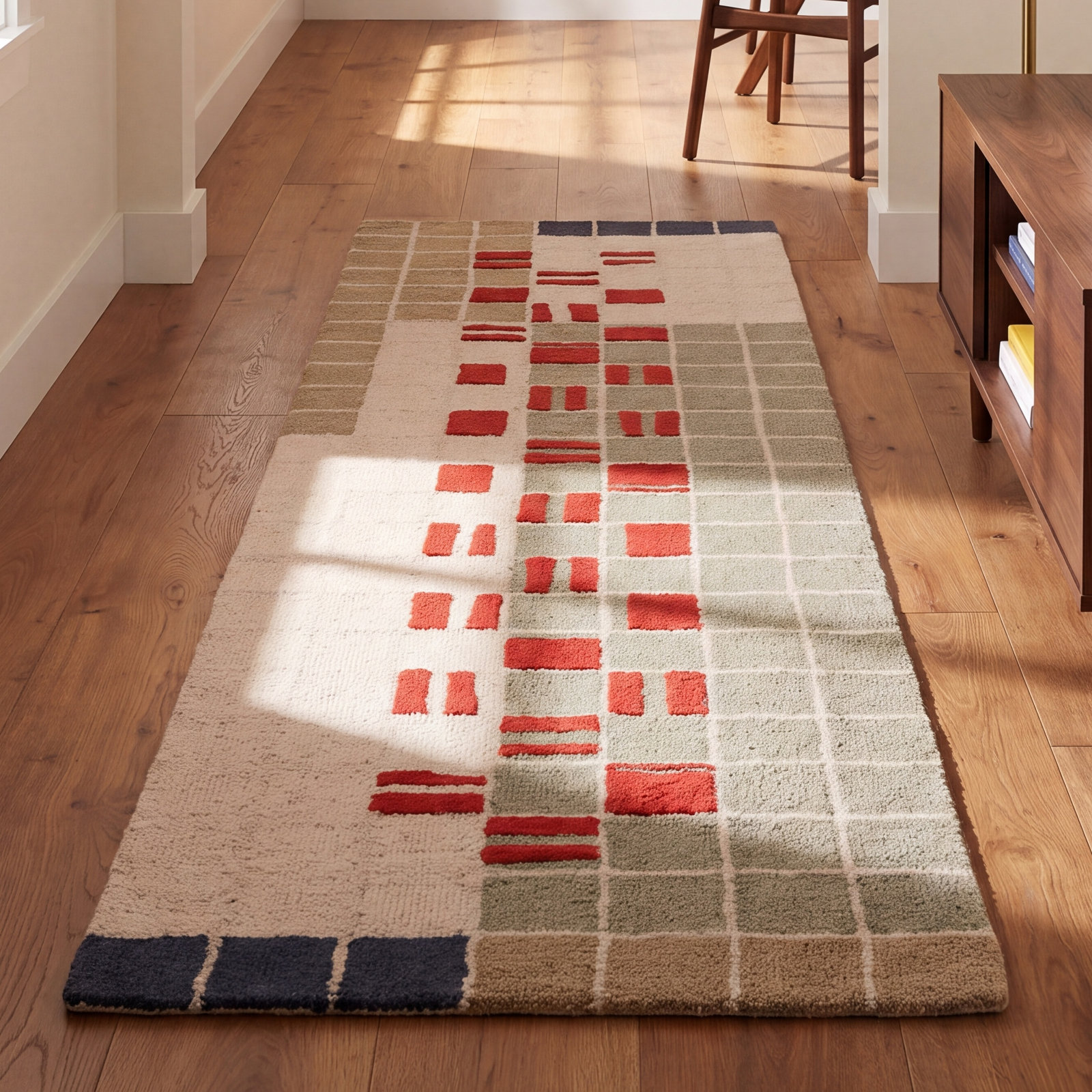 Elswick Gray Red Hand-Tufted Geometric Wool Rug, Runner 2'3" x 8'