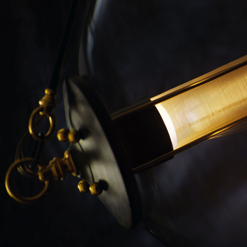 Lustre sphérique unique à 2 lumières Otto, Filet en acier inoxydable, H 78,5 po x l 28,4 po x P 20 po