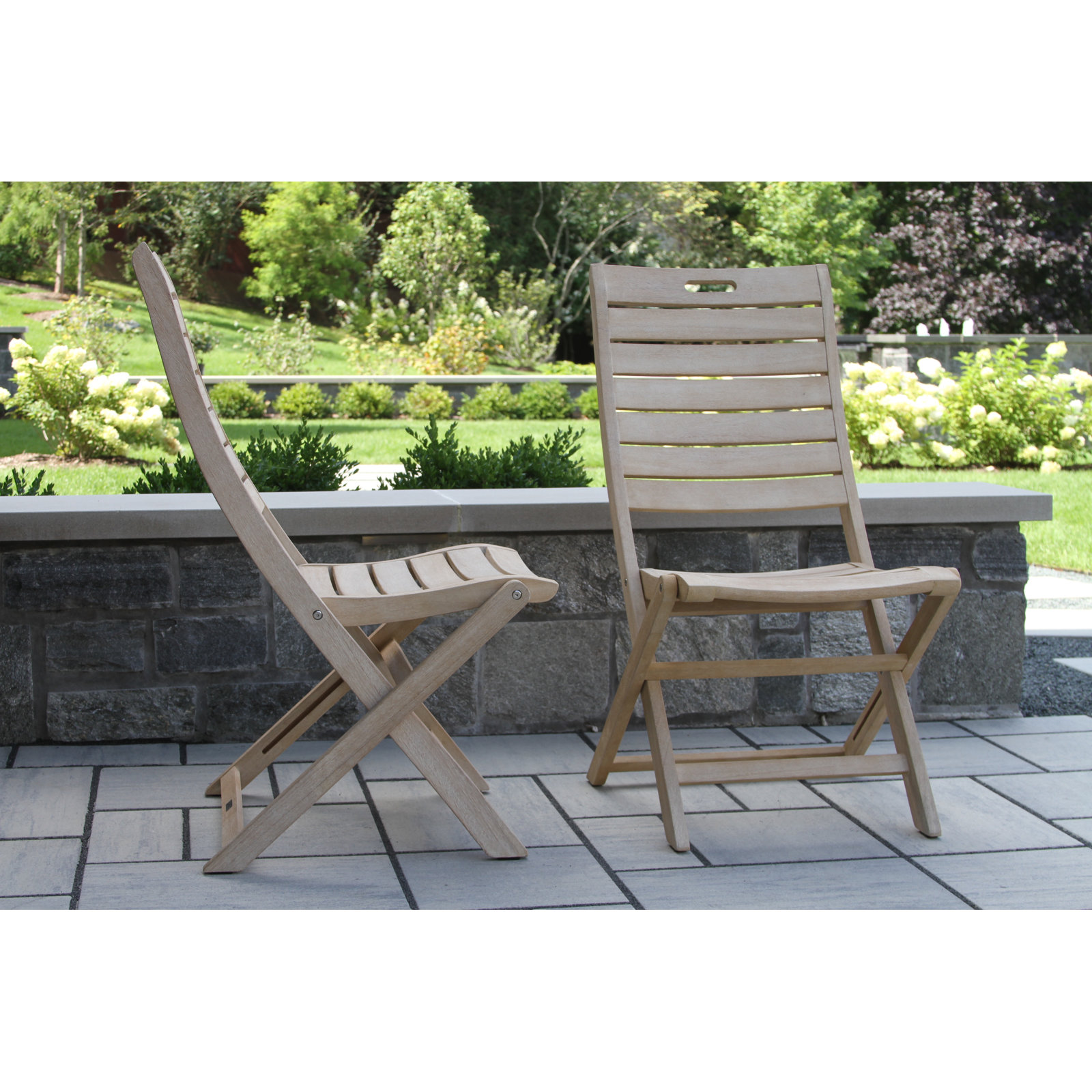 Foldable Eucalyptus Patio Side Chair, Wheat Wash
