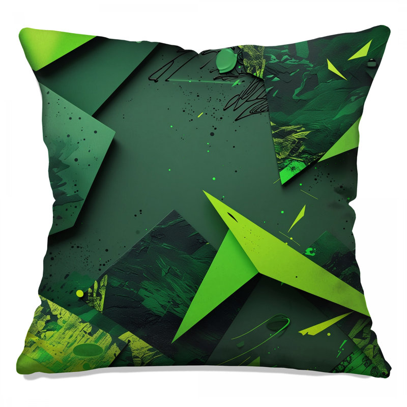 Coussins géométriques à motif abstrait vert, 14 x 14 inches