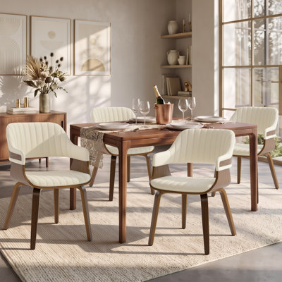 Chaise de salle à manger rembourrée en bois courbé de style moderne du milieu du siècle Dowden avec accoudoirs