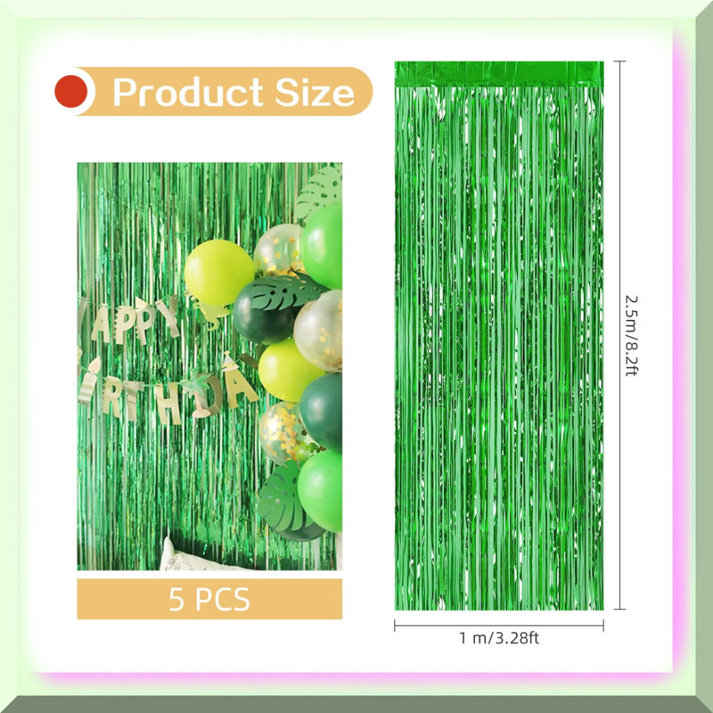 Green Tinsel Backdrop 3.2ft x 8.2ft 5-Pack