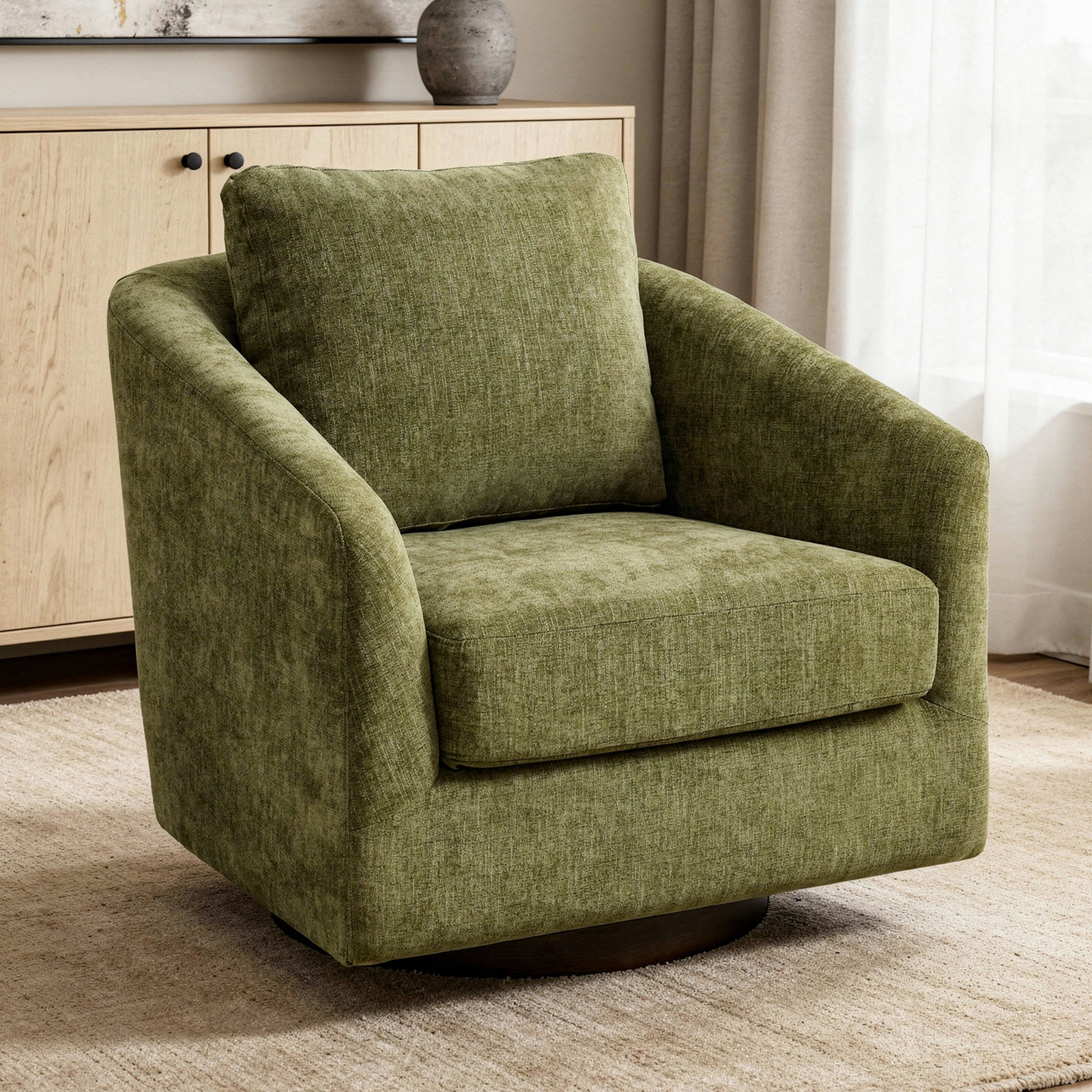 Upholstered Swivel Accent Chair, Green